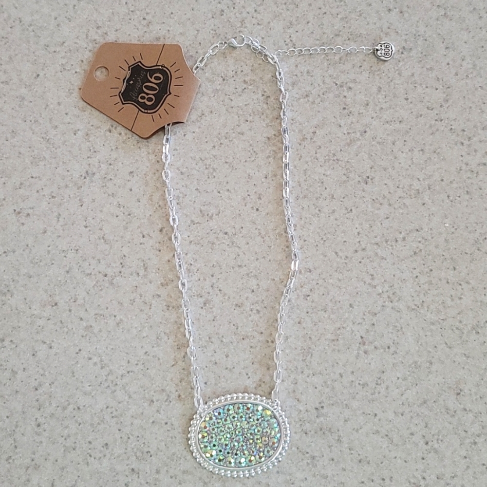 NEW Silver Bling Oval Necklace
